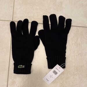 Lacoste Black Wool Gloves with Logo